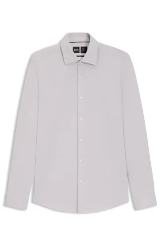 Patterned slim-fit shirt in cotton-blend jersey