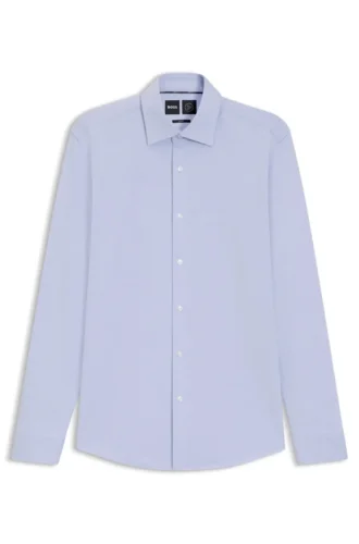 Patterned slim-fit shirt in cotton-blend jersey