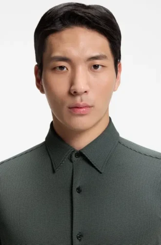 Patterned slim-fit shirt in performance-stretch jersey