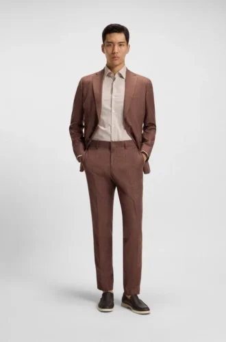Patterned slim-fit trousers in stretch fabric