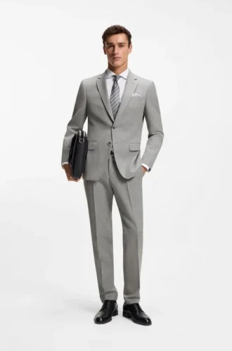 Patterned slim-fit trousers in stretch wool