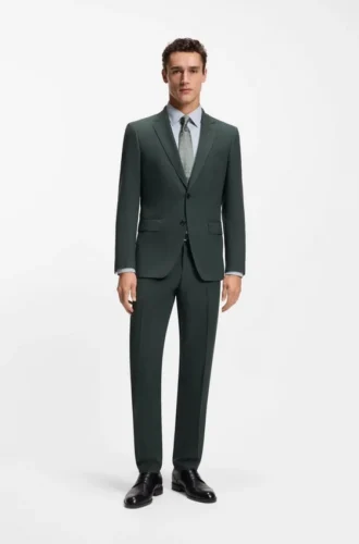 Patterned slim-fit trousers in stretch wool