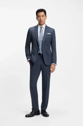 Patterned slim-fit trousers in stretch wool