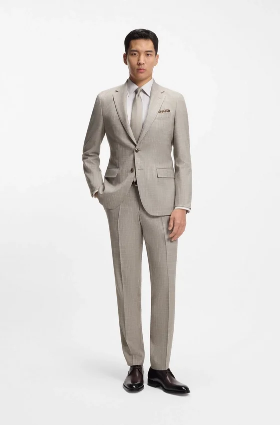 Patterned two-piece slim-fit suit in a wool-silk blend Patterned two-piece slim-fit suit in a wool-silk blend