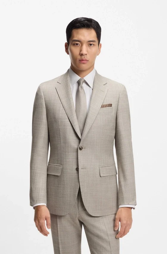 Patterned two-piece slim-fit suit in a wool-silk blend Patterned two-piece slim-fit suit in a wool-silk blend