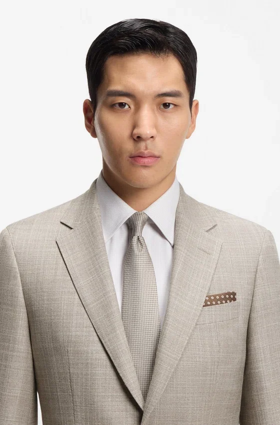 Patterned two-piece slim-fit suit in a wool-silk blend Patterned two-piece slim-fit suit in a wool-silk blend