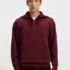 Peached-cotton sweatshirt with ribbed zip neck