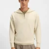 Peached-cotton sweatshirt with ribbed zip neck