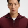 Peached-cotton sweatshirt with ribbed zip neck