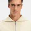 Peached-cotton sweatshirt with ribbed zip neck