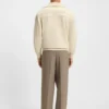 Peached-cotton sweatshirt with ribbed zip neck
