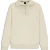Peached-cotton sweatshirt with ribbed zip neck