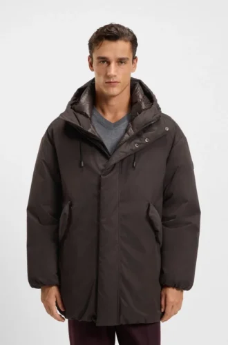 Peached-microfibre jacket with water-repellent finish