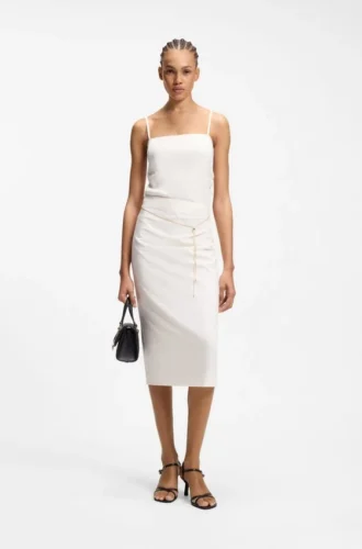 Pencil skirt with gold-tone chain belt