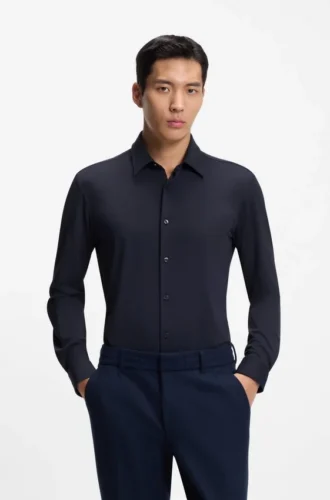Performance-stretch slim-fit shirt in structured jersey