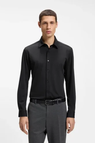 Performance-stretch slim-fit shirt in structured jersey