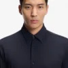 Performance-stretch slim-fit shirt in structured jersey