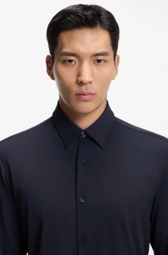 Performance-stretch slim-fit shirt in structured jersey
