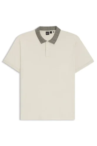 Pima-cotton polo shirt with patterned collar