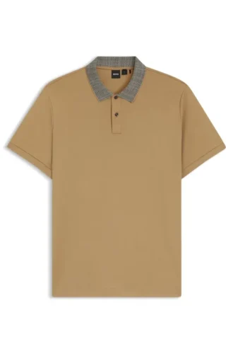 Pima-cotton polo shirt with patterned collar