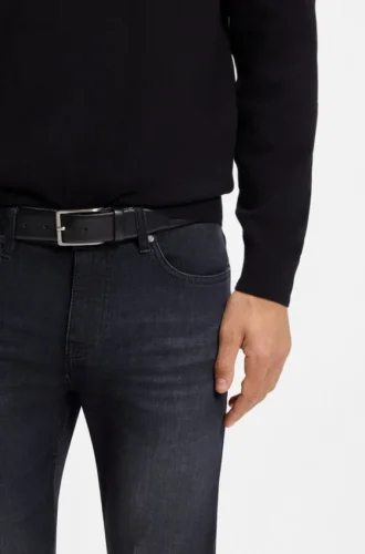 Pin-buckle belt in Italian leather