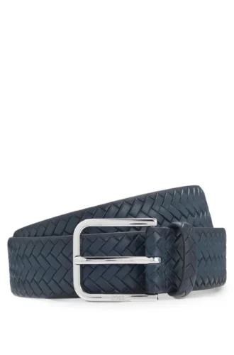 Pin-buckle belt in woven leather