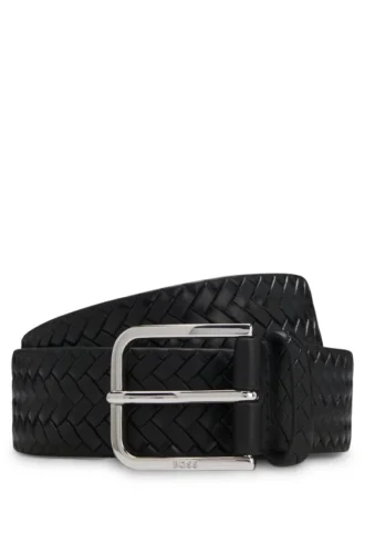 Pin-buckle belt in woven leather