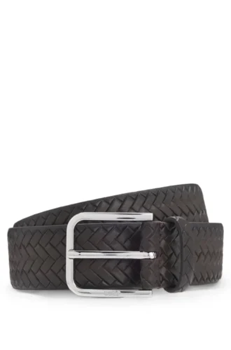Pin-buckle belt in woven leather