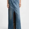 Pinstripe denim skirt with front slit Pinstripe denim skirt with front slit
