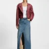 Pinstripe denim skirt with front slit Pinstripe denim skirt with front slit