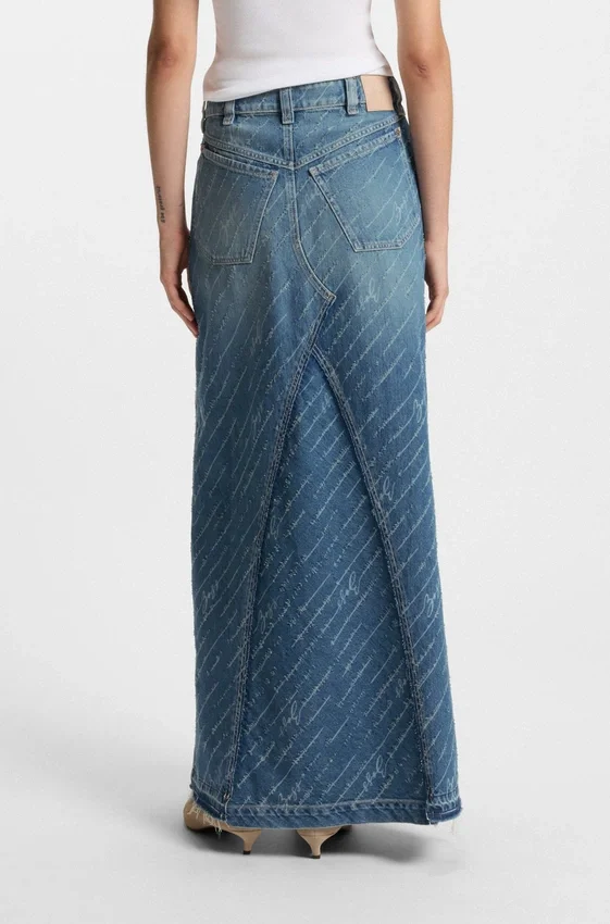 Pinstripe denim skirt with front slit Pinstripe denim skirt with front slit