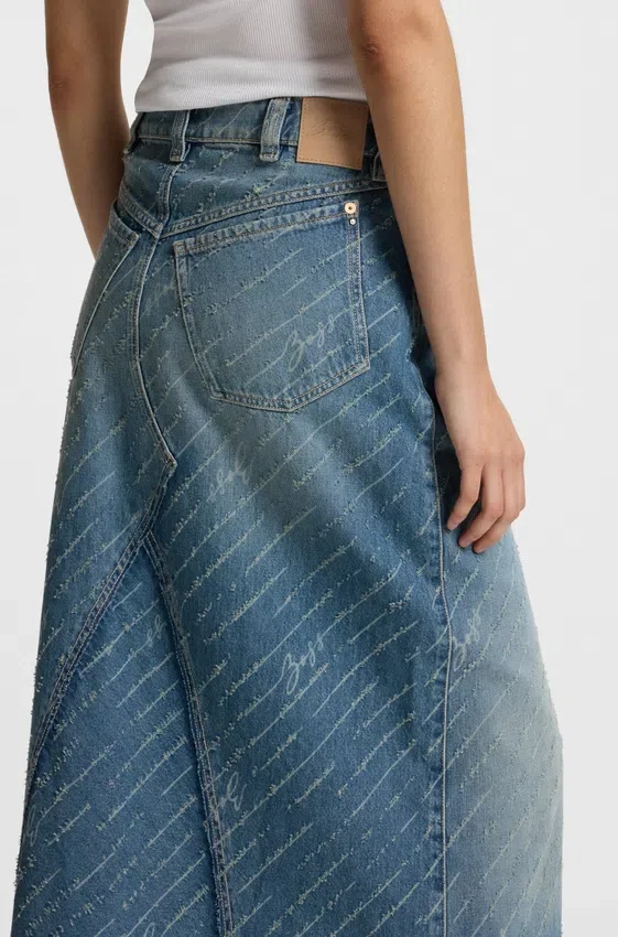 Pinstripe denim skirt with front slit Pinstripe denim skirt with front slit