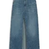 Pinstripe denim skirt with front slit Pinstripe denim skirt with front slit