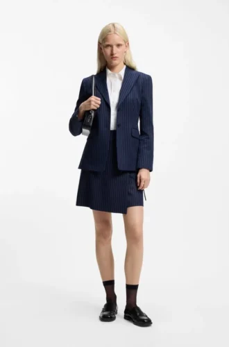 Pinstripe pencil skirt with belt