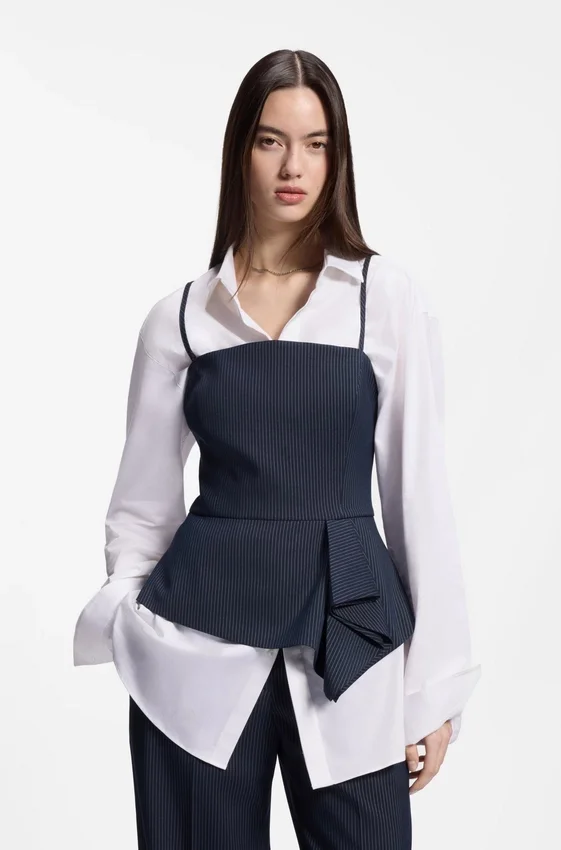 Pinstripe top with peplum hem Pinstripe top with peplum hem