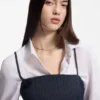 Pinstripe top with peplum hem Pinstripe top with peplum hem