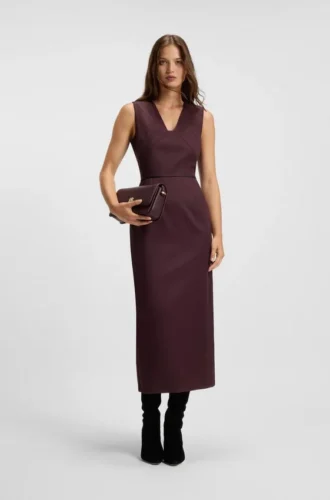 Piped-waistband dress in virgin wool