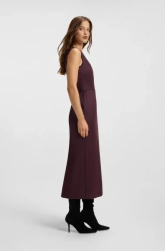 Piped-waistband dress in virgin wool