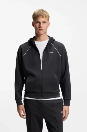 Piping-detail zip-up hoodie in a cotton blend