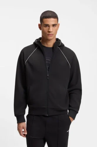 Piping-detail zip-up hoodie in a cotton blend