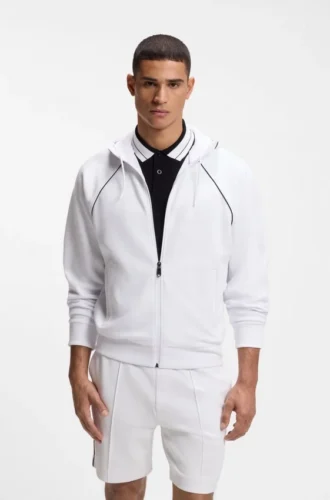 Piping-detail zip-up hoodie in a cotton blend Piping-detail zip-up hoodie in a cotton blend