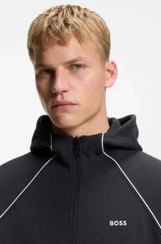 Piping-detail zip-up hoodie in a cotton blend