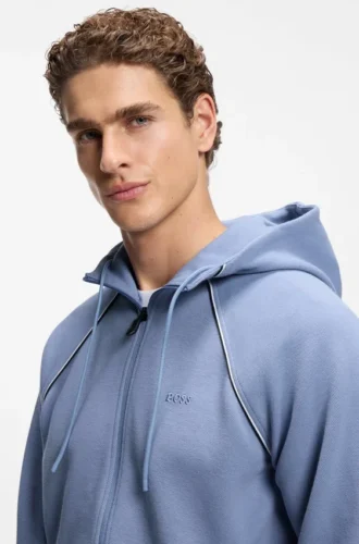 Piping-detail zip-up hoodie in a cotton blend Piping-detail zip-up hoodie in a cotton blend