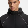 Piping-detail zip-up hoodie in a cotton blend
