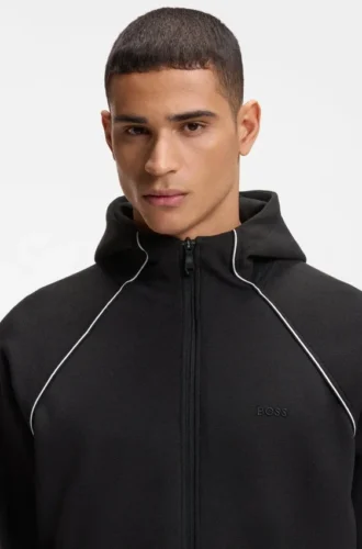 Piping-detail zip-up hoodie in a cotton blend