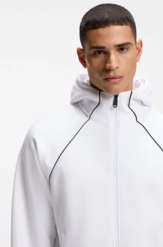 Piping-detail zip-up hoodie in a cotton blend Piping-detail zip-up hoodie in a cotton blend