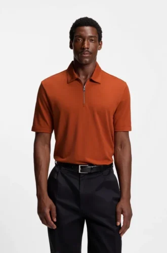 Piqué polo shirt with zip neck