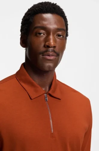 Piqué polo shirt with zip neck