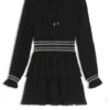Plissé dress with smock-stitched waistband