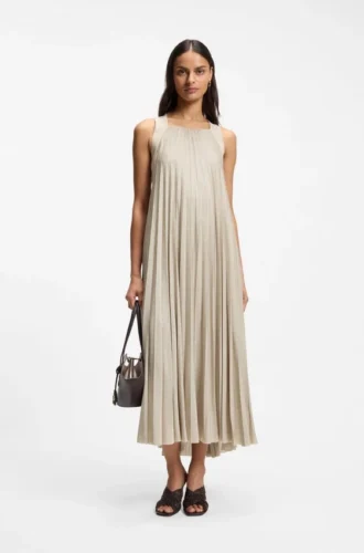 Plissé-pleat dress with halterneck
